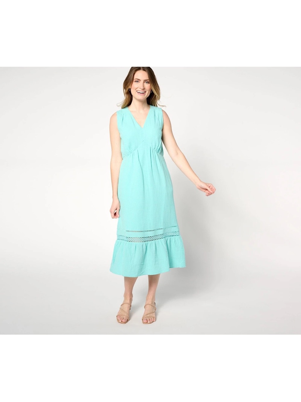 Isaac Mizrahi Live! Bridgehampton 2X Gauze Sleeveless Dress, Island Breeze Blue